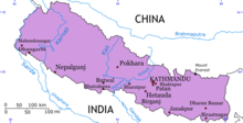 Nepal's location relative to its neighbors, China and India Nepal map.png