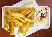 Fries with "speciaal saus" is a popular combination in the Netherlands. Patat speciaal Leidschendam.JPG