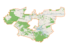 Mapa konturowa gminy wiejskiej Tomaszów Lubelski, po prawej znajduje się punkt z opisem „Klekacz”