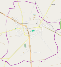 Mapa konturowa Witkowa, blisko centrum na lewo znajduje się punkt z opisem „Parafia wojskowa Najświętszej Maryi Panny Królowej Polski”