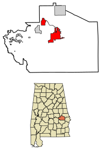 Location of Tuskegee in Macon County, Alabama.