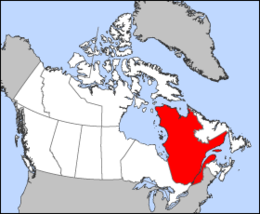 Mapa Kanady s vyznačenou polohou Quebecu