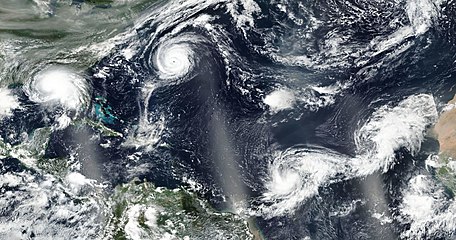 Atlantic hurricanes, Five simultaneous cyclones in the Atlantic Ocean