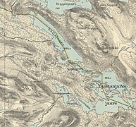 Une carte montrant des lacs et des montagnes.