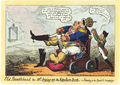 George Cruikshank: Old Bumblehead the 18th trying on Napoleon Bonaparte's Boots (Napoleon II is waiting for his crown)