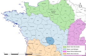 Localisation du département de la Creuse sur la carte des bassins hydrographiques français.