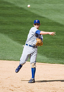 Second baseman Ian Kinsler initiated a triple play on May 20, 2009. KinslerThrowing.jpg