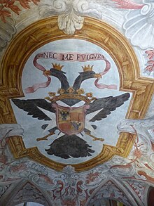 Coat of arms of the Italian Ventimiglia-Lascaris family, matrilineal descendants of the Laskaris dynasty Lascaris02,escalier d'honneur01.jpg