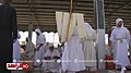 A drabsha (center) carried during a Parwanaya festival held in Maysan Governorate, southern Iraq in March 2019