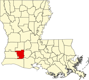 Map of Louisiana highlighting Jefferson Davis Parish