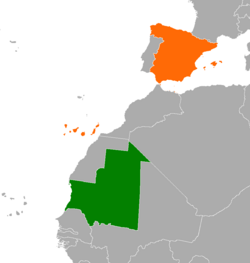 Map indicating locations of Mauritania and Spain