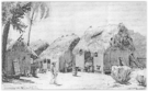 Pallisadehutten, Batavia, Suriname (tekening 1879)