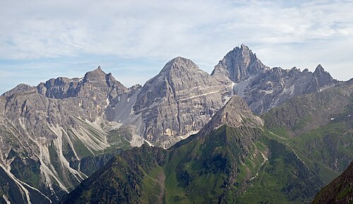 Tribulaun Mountains in the Stubai Alps, seen from the Pinnisjoch