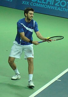 Fleming at 2010 Commonwealth Games mixed doubles final match. Colin Fleming 2010.jpg