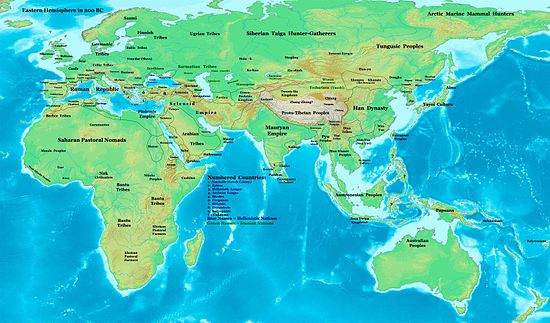 Map of the world in 200 BC, the end of the third century BC. East-Hem 200bc.jpg