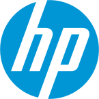 A light blue circle with the stylized italic letters "hp" on it
