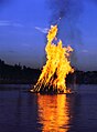 Midsummer Night bonfire on water, Finland