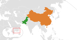 Map indicating locations of පකිස්තානය and චීනය