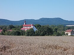 View of Porajów with the Sacred Heart Church