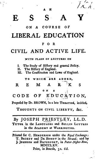 <i>Essay on a Course of Liberal Education for Civil and Active Life</i> Educational treatise by Joseph Priestley