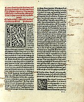 1484 copy of first page of Ptolemy's Tetrabiblos, translated into Latin by Plato of Tivoli Quadritpartitum.jpg