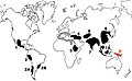 Image 4Centres of origin identified by Nikolai Vavilov in the 1930s. Area 3 (grey) is no longer recognised as a centre of origin, and Papua New Guinea (red, 'P') was identified more recently. (from History of agriculture)