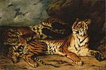 A Young Tiger Playing with its Mother oleh Eugène Delacroix, 1830, Museum Louvre.