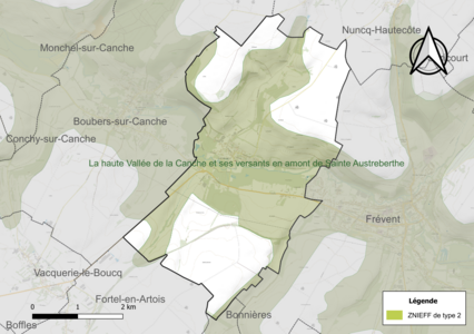 Carte de la ZNIEFF de type 2 sur la commune.