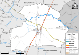 Carte en couleur présentant le réseau hydrographique de la commune