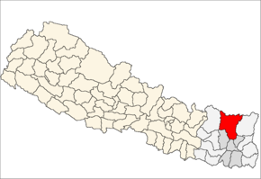 Sankhuwasabha District i Kosi Zone (grå) i Eastern Development Region (grå + lysegrå)