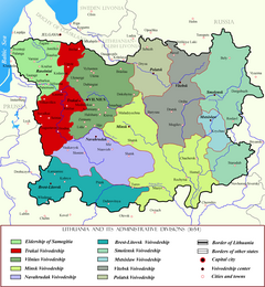 Mapa mostrando a localização da voivodia de Troki (em vermelho).