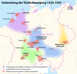 Die Verbreitung der Täuferbewegung 1525-1550