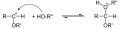 de: Bildung von Vollacetalen aus Halbacetalen, Schritt 3; en: Formation of acetals starting from hemiacetals, step 3