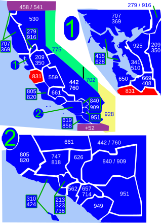 <span class="mw-page-title-main">Area code 831</span> Area code for Monterey, Salinas and Santa Cruz, California