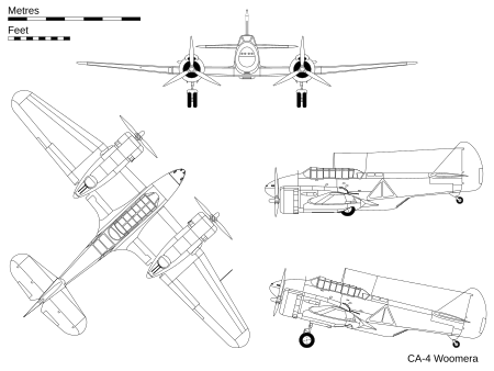 Orthographic projection of the first prototype CA-4 Woomera CAC Woomera.svg