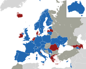 A coloured map of the countries of Europe