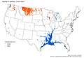 Geografische Objekte mit Namensbestandteilen „Coulee“ (orange) oder „Bayou“ (blau)