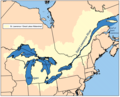 Image 37Map of the Saint Lawrence River/Great Lakes Watershed in North America. Its drainage area includes the Great Lakes, the world's largest system of freshwater lakes. The basin covers nearly all of Michigan. (from Michigan)