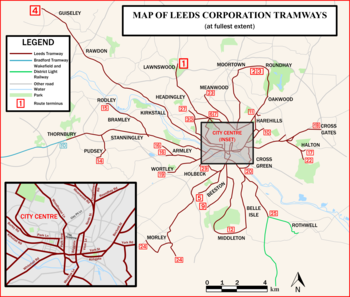 System map at fullest extent (click to expand) Leeds Tramway map.png