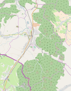 Mapa konturowa Lubawki, po lewej nieco na dole znajduje się punkt z opisem „Przejście graniczneLubawka-Královec”