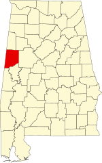 Map of Alabama highlighting Pickens County