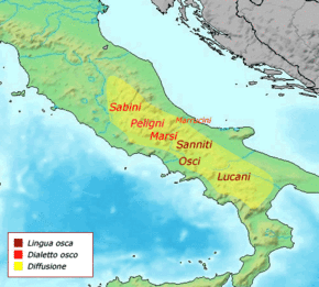 The Oscan language in the 5th century BCE Osco diffusione.gif