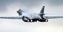 A rear view of a B-1B at Royal International Air Tattoo air show in 2004