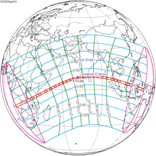 <span class="mw-page-title-main">Solar eclipse of May 21, 2031</span> Future annular solar eclipse