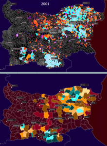 Дял на турците, по землищата на населени места и общини.