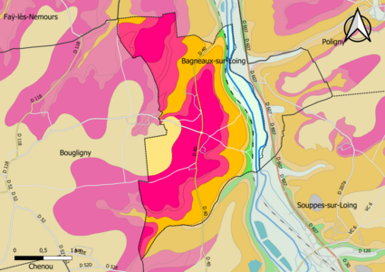 Carte montrant en couleurs le zonage géologique simplifié d'une commune