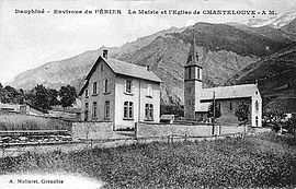 The church and town hall at the start of the 20th century