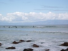 Surfers Corner; A popular surfing spot at Muizenberg in the northwest corner of False Bay Falsebay.JPG