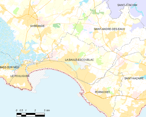 Carte montrant le territoire de la commune et les localités limitrophes.