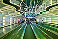 The walkway that connects Terminal 1 and Terminal 2 at the airport.